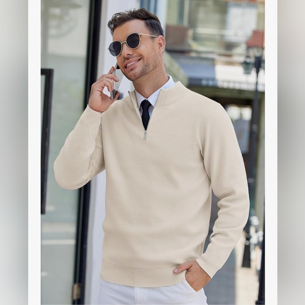 Men's Cream Half-Zip Sweater